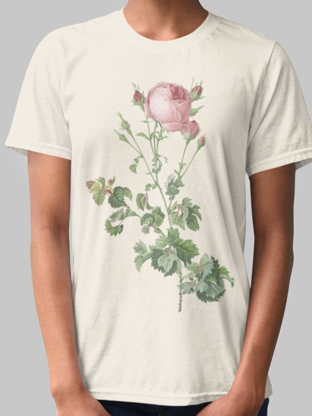 Cabbage Rose Vintage Floral Print Short Sleeve Graphic Tee T-shirt S-XXL